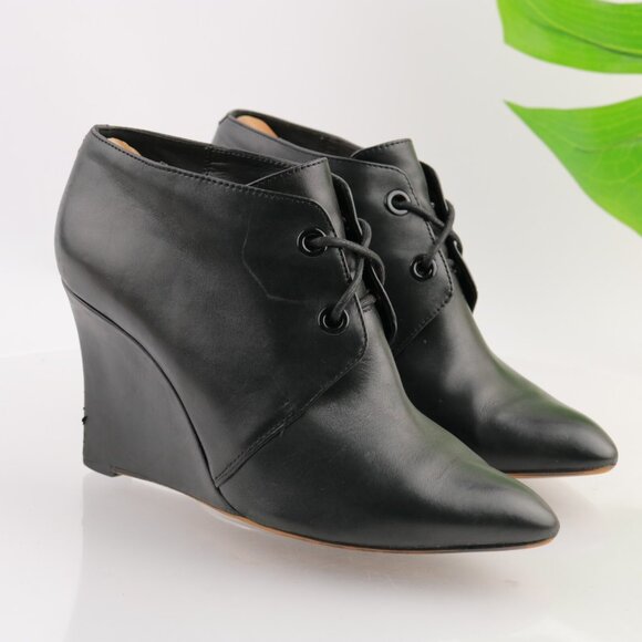Clarks Womens Kelbrook Azizi Boot Size 8.5 Black Leather Wedge Lace Up Booties - Picture 1 of 11